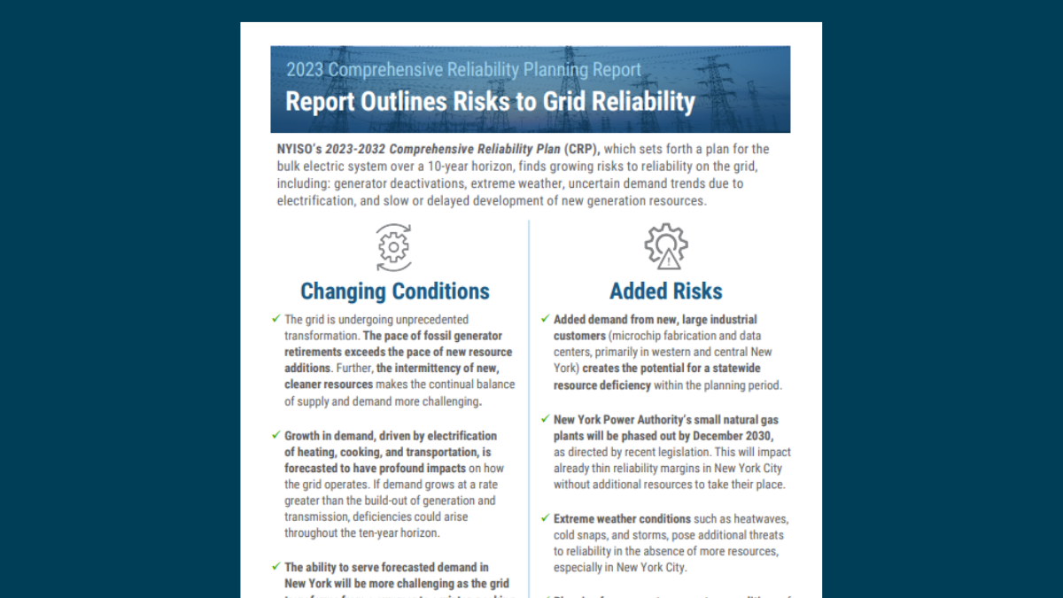 FACT SHEET: CRP Report Outlines Risks to Grid Reliability
