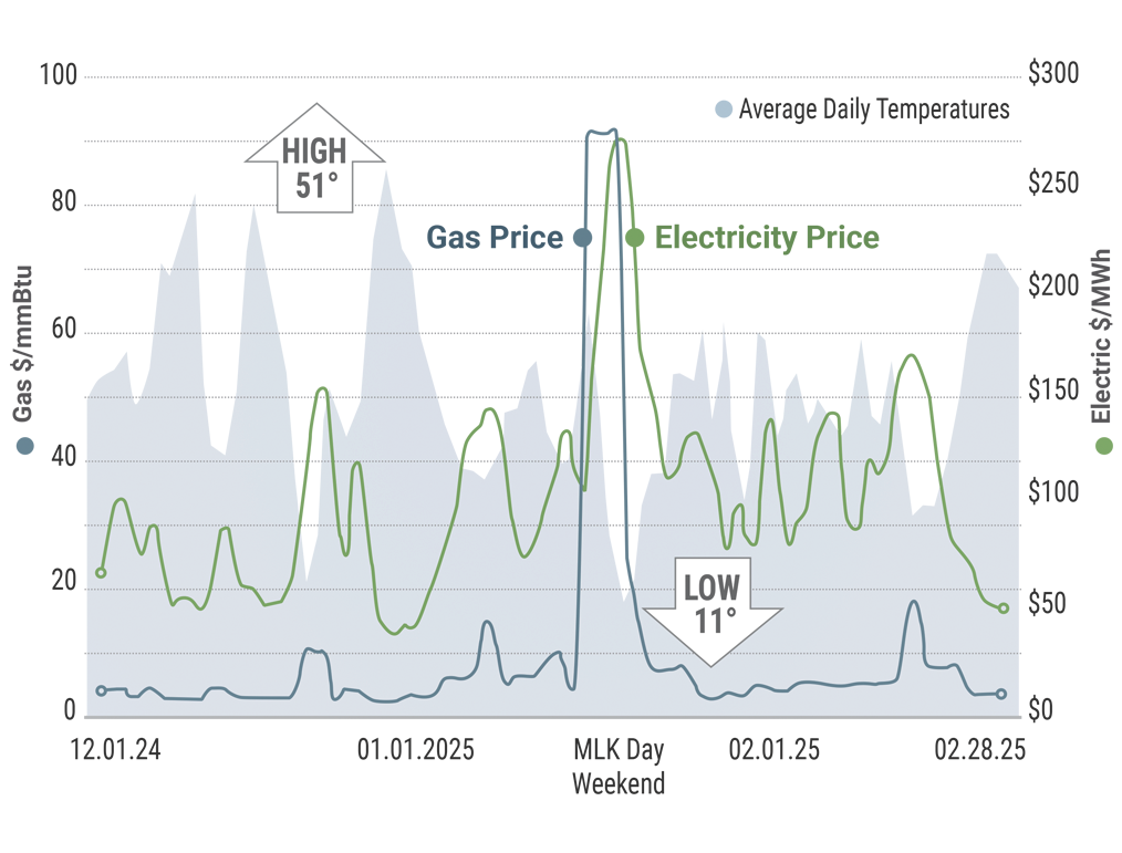 Figure 3: Winter 2024/2025 Daily Temperature and Energy Prices